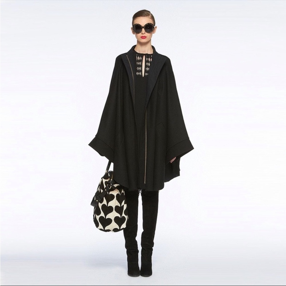 RARE!!! Diane Von Furstenberg Black Wool Draped Cape Coat
